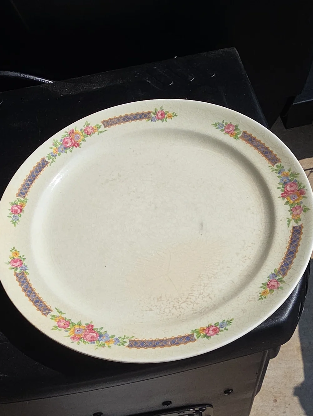 Cream Floral Ceramic Serving Bowl with Matching Plate 1940s -1960s